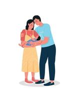 Happy couple with newborn baby flat color vector detailed characters