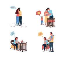 Young family problems flat color vector detailed character set