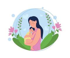 Young mother with baby flat concept vector illustration