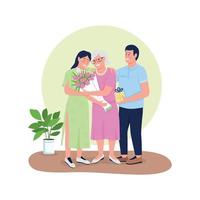 Senior mother with adult children flat color vector detailed character