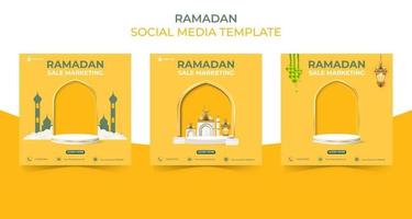 editable square social media post template. ramadan sale banner concept for promotion with podium. vector