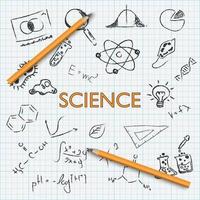 Educación científica dibujar a mano doodle con lápiz sobre papel cuadriculado, ilustración vectorial vector