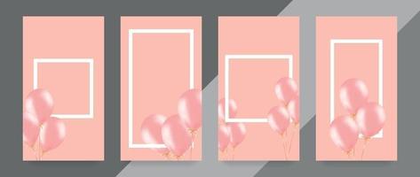 banner festivo con globos de helio rosa. composición de cuadros con espacio para el texto. útil para anuncios, carteles, folletos, tarjetas de felicitación vector