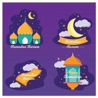 Ramadan kareem badge and label collection. Hand drawn. Vector illustration.