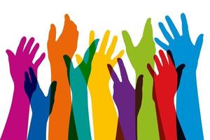 Raised Hands of Different Colors Symbol of Unity vector