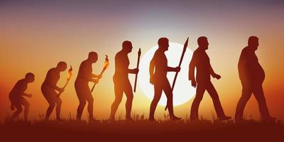 la evolución de la humanidad resulta en un hombre obeso. vector