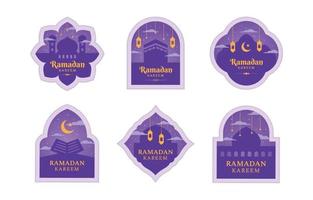 Flat Ramadan Label Set with Purple Color vector