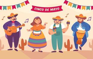 cinco de mayo mariachi troupe and dancer character vector