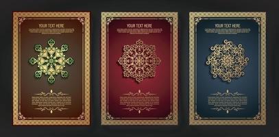 Luxury greeting card with mandala motif and border in retro style vector