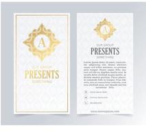 Luxury white business card and vintage ornament logo vector template. Retro elegant flourishes ornamental frame design and pattern background.