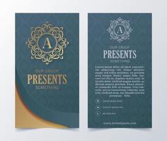 Luxury business card and vintage ornament logo vector template. Retro elegant flourishes ornamental frame design and pattern background.