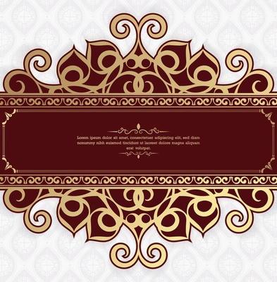 Vintage ornament greeting card vector template. Retro wedding invitation, advertising or other design and place for text. Flourishes ornamental frame and pattern background.