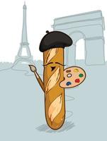 French Baguette Bread Roll Food Cartoon Vector Illustration Drawing