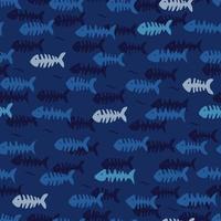 Fish bones on blue background. Seamless summer pattern. vector