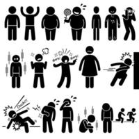 Children Health Physical and Mental Problem Syndrome Stick Figure Pictogram Icons. vector