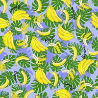 Seamless pattern with monstera and bananas. Bright backround. Designed for fabric design, textile print, wrapping, cover. vector