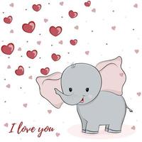 Cute elephant with heart hand drawn vector illustration. Can be used for kids wear and element design.