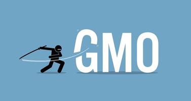 Cutting GMO food for healthy diet. vector