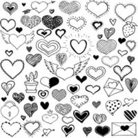 colección doodle corazón. colección de pegatinas románticas. bocetos simples del tema del amor para el diseño web o productos impresos. vector