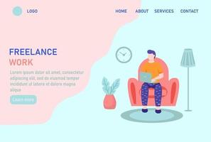 Freelance work website home page or landing page template vector