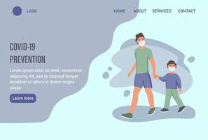 Covid-19 prevention website home page or landing page template vector