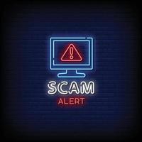 Scam Alert Neon Signs Style Text Vector