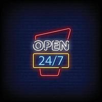 Open 24 Hours Neon Signs Style Text Vector