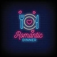 cena romántica letreros de neón estilo texto vector