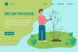 Gardening landing web page template vector