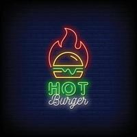 hot burgers logo letreros de neón estilo texto vector
