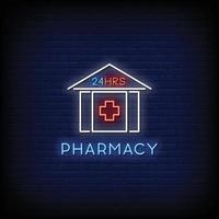 Pharmacy 24 hours Neon Signs Style Text Vector