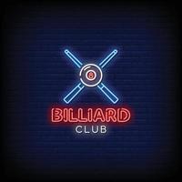 Billiard Club Neon Signs Style Text Vector