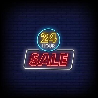 24 hour Sale Neon Signs Style Text Vector