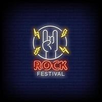 vector de texto de estilo de letreros de neón de festival de rock