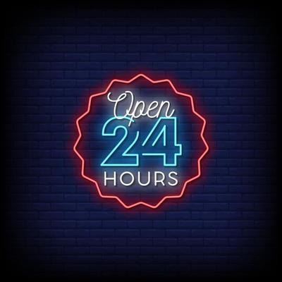 Open 24 Hours Neon Signs Style Text Vector