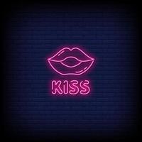 Kiss Neon Signs Style Text Vector