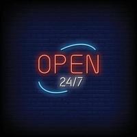 Open 24 Neon Signs Style Text Vector