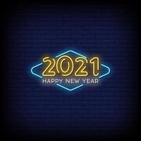 feliz año nuevo 2021 letreros de neón estilo vector de texto
