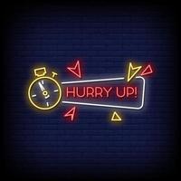 Hurry Up Neon Signs Style Text Vector