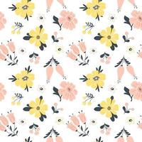Seamless spring pattern with flowers. Vector illustration.