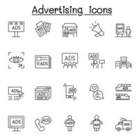 Advertising icons set in thin line style vector