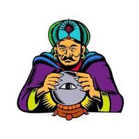 Fortune Teller With Crystal Ball Woodcut vector