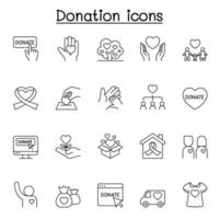 Charity and Donation icons set in thin line style