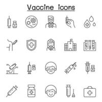iconos de vacuna en estilo de línea fina vector