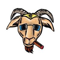 Hipster Goat Cigar Sunglasses Woodcut vector