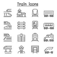 iconos de tren en estilo de línea fina vector