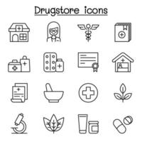 Drug store line icon set in thin line style vector