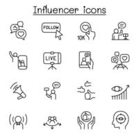 Influence people and Brand ambassador icon set in thin line style vector