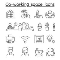 espacio de trabajo conjunto e iconos de inicio establecidos en estilo de línea fina vector