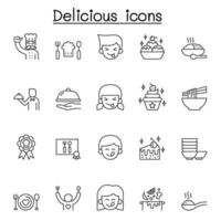 deliciosos iconos en estilo de línea fina vector